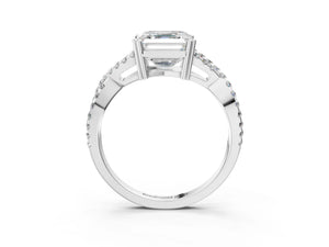 White gold Asscher Solitaire Twist Band with Pavé Setting and Four-Prong Setting_45
