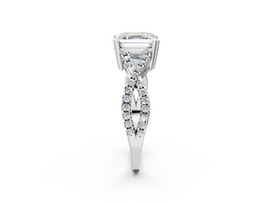 White gold Asscher Solitaire Twist Band with Pavé Setting and Four-Prong Setting_50