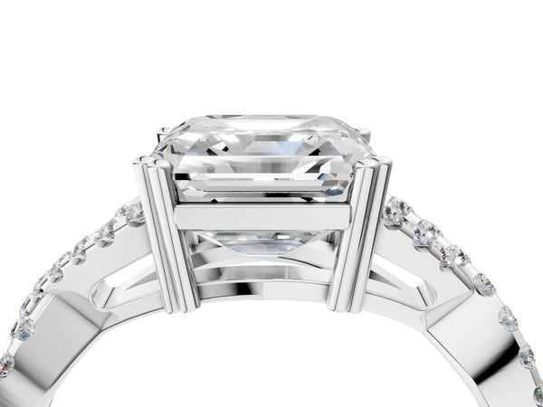 White gold Asscher Solitaire Twist Band with Pavé Setting and Four-Prong Setting_52