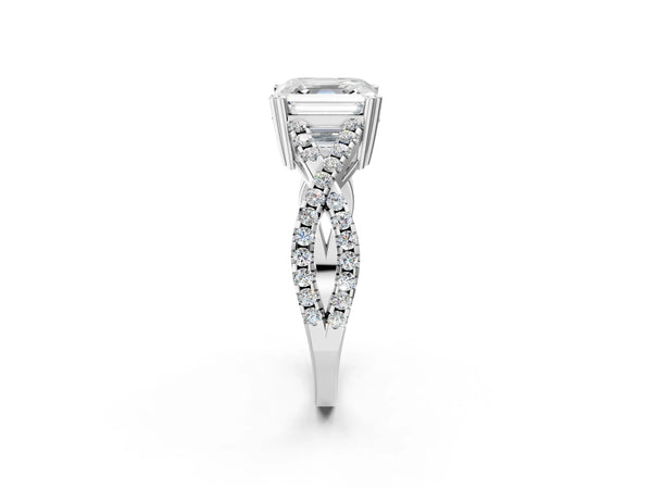 White gold Asscher Solitaire Twist Band with Pavé Setting and Four-Prong Setting_56