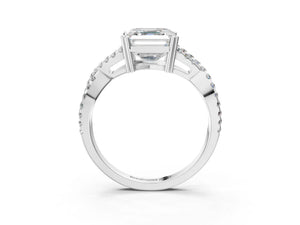 White gold Asscher Solitaire Twist Band with Pavé Setting and Four-Prong Setting_57