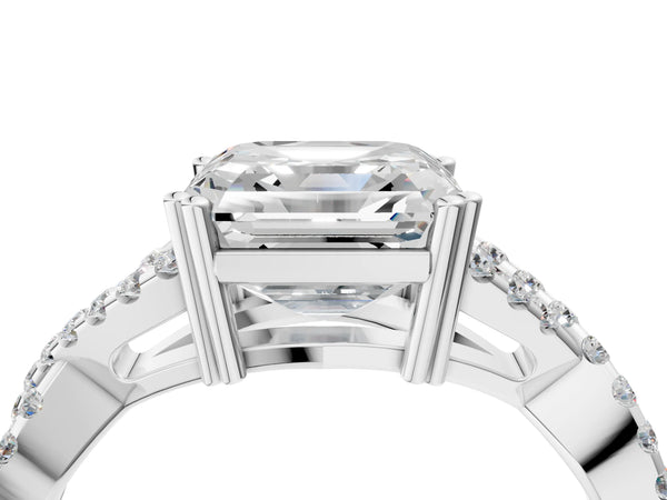White gold Asscher Solitaire Twist Band with Pavé Setting and Four-Prong Setting_58