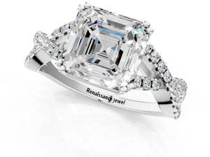 White gold Asscher Solitaire Twist Band with Pavé Setting and Four-Prong Setting_61