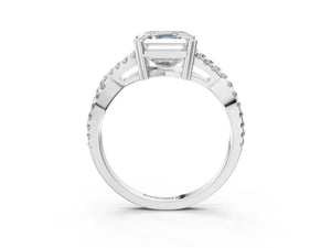 White gold Asscher Solitaire Twist Band with Pavé Setting and Four-Prong Setting_69