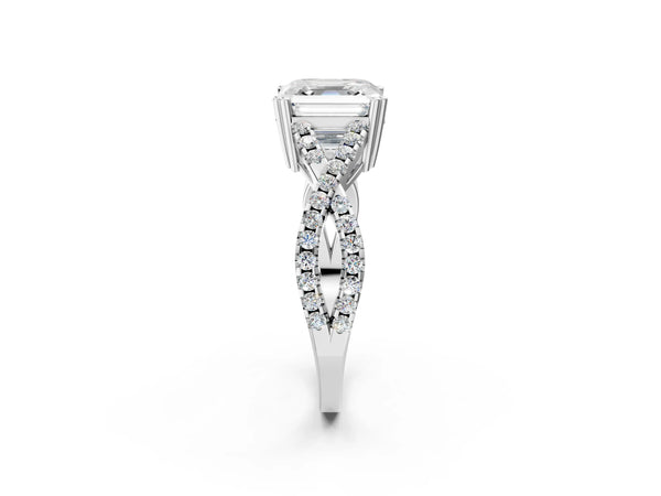 White gold Asscher Solitaire Twist Band with Pavé Setting and Four-Prong Setting_74