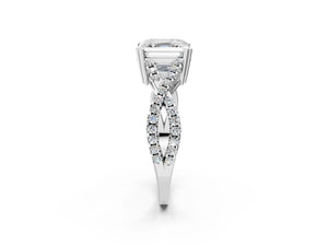 White gold Asscher Solitaire Twist Band with Pavé Setting and Four-Prong Setting_80