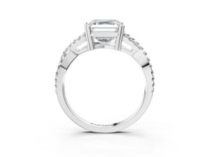 White gold Asscher Solitaire Twist Band with Pavé Setting and Four-Prong Setting_81