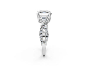 White gold Asscher Solitaire Twist Band with Pavé Setting and Four-Prong Setting_86