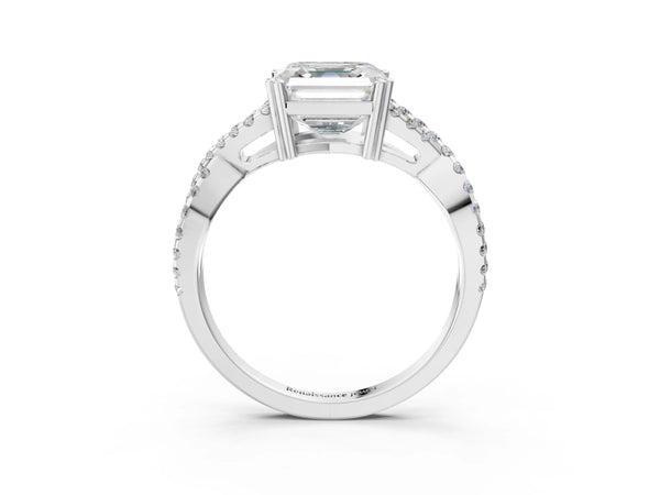 White gold Asscher Solitaire Twist Band with Pavé Setting and Four-Prong Setting_87