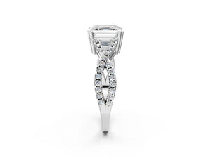 White gold Asscher Solitaire Twist Band with Pavé Setting and Four-Prong Setting_92