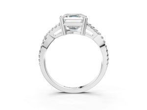 White gold Asscher Solitaire Twist Band with Pavé Setting and Four-Prong Setting_93