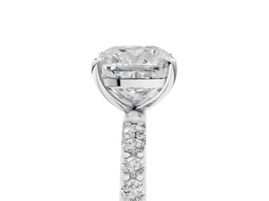 White gold Cushion Cut Diamond Pavé Band Solitaire Ring with Four-Prong Setting_101