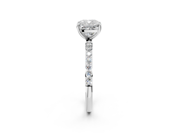 White gold Cushion Cut Diamond Pavé Band Solitaire Ring with Four-Prong Setting_104