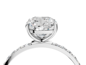 White gold Cushion Cut Diamond Pavé Band Solitaire Ring with Four-Prong Setting_106