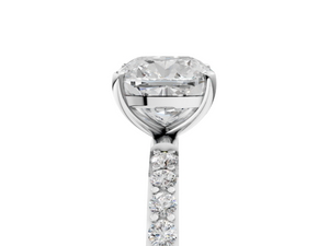 White gold Cushion Cut Diamond Pavé Band Solitaire Ring with Four-Prong Setting_107