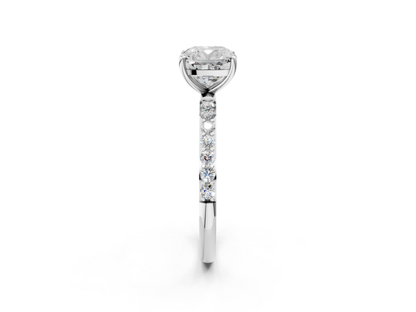 White gold Cushion Cut Diamond Pavé Band Solitaire Ring with Four-Prong Setting_110