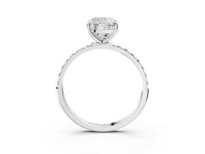 White gold Cushion Cut Diamond Pavé Band Solitaire Ring with Four-Prong Setting_111
