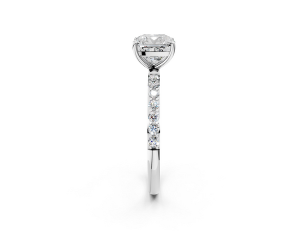 White gold Cushion Cut Diamond Pavé Band Solitaire Ring with Four-Prong Setting_116
