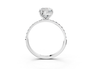 White gold Cushion Cut Diamond Pavé Band Solitaire Ring with Four-Prong Setting_117