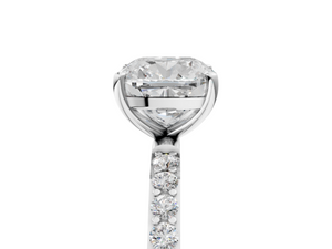 White gold Cushion Cut Diamond Pavé Band Solitaire Ring with Four-Prong Setting_23