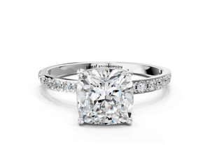 White gold Cushion Cut Diamond Pavé Band Solitaire Ring with Four-Prong Setting_30