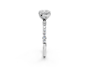 White gold Cushion Cut Diamond Pavé Band Solitaire Ring with Four-Prong Setting_32