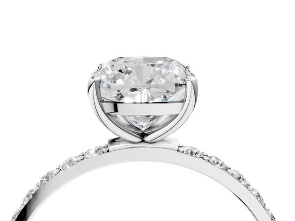 White gold Cushion Cut Diamond Pavé Band Solitaire Ring with Four-Prong Setting_34