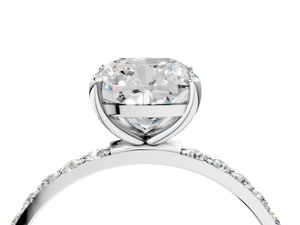 White gold Cushion Cut Diamond Pavé Band Solitaire Ring with Four-Prong Setting_34