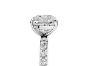 White gold Cushion Cut Diamond Pavé Band Solitaire Ring with Four-Prong Setting_35