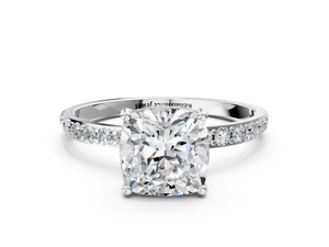 White gold Cushion Cut Diamond Pavé Band Solitaire Ring with Four-Prong Setting_36