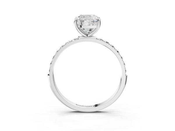 White gold Cushion Cut Diamond Pavé Band Solitaire Ring with Four-Prong Setting_3
