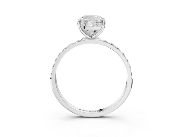 White gold Cushion Cut Diamond Pavé Band Solitaire Ring with Four-Prong Setting_51
