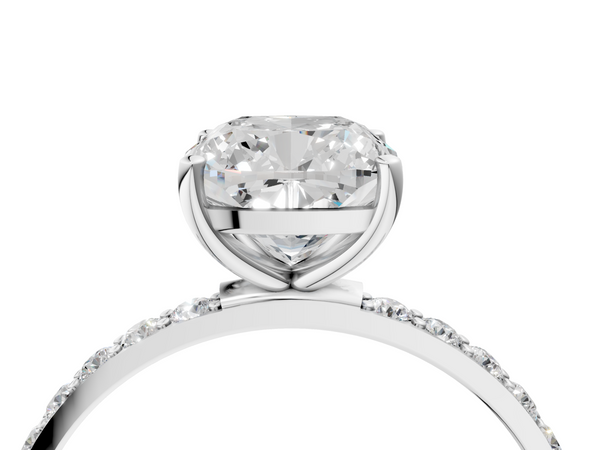 White gold Cushion Cut Diamond Pavé Band Solitaire Ring with Four-Prong Setting_52