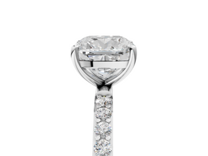 White gold Cushion Cut Diamond Pavé Band Solitaire Ring with Four-Prong Setting_53