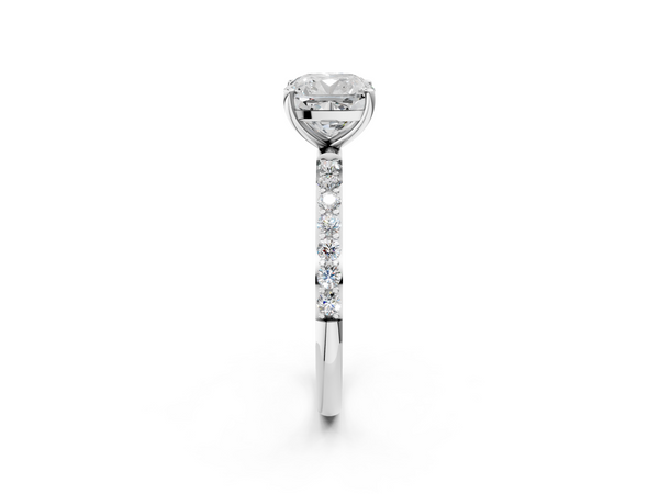 White gold Cushion Cut Diamond Pavé Band Solitaire Ring with Four-Prong Setting_56
