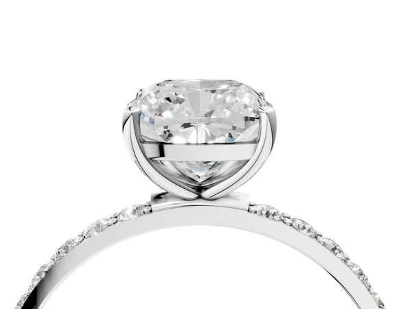White gold Cushion Cut Diamond Pavé Band Solitaire Ring with Four-Prong Setting_58