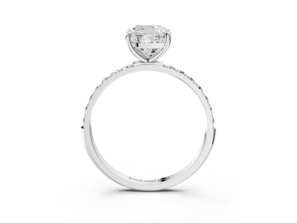 White gold Cushion Cut Diamond Pavé Band Solitaire Ring with Four-Prong Setting_63