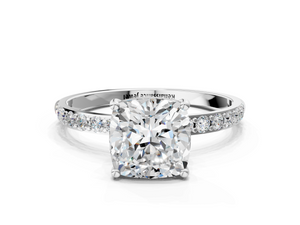 White gold Cushion Cut Diamond Pavé Band Solitaire Ring with Four-Prong Setting_66