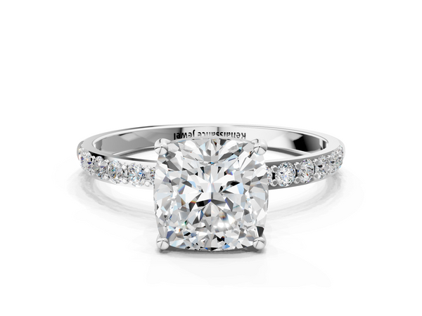 White gold Cushion Cut Diamond Pavé Band Solitaire Ring with Four-Prong Setting_66