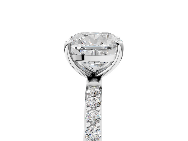 White gold Cushion Cut Diamond Pavé Band Solitaire Ring with Four-Prong Setting_71
