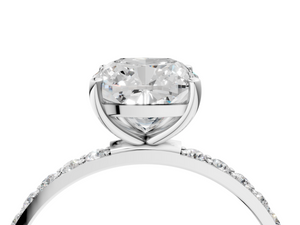 White gold Cushion Cut Diamond Pavé Band Solitaire Ring with Four-Prong Setting_76