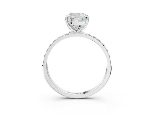 White gold Cushion Cut Diamond Pavé Band Solitaire Ring with Four-Prong Setting_87