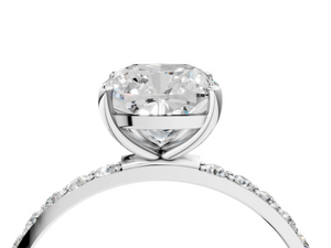 White gold Cushion Cut Diamond Pavé Band Solitaire Ring with Four-Prong Setting_88