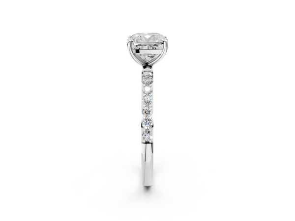 White gold Cushion Cut Diamond Pavé Band Solitaire Ring with Four-Prong Setting_98