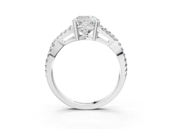 White gold Cushion Solitaire Twist Band with Pavé Setting and Four-Prong Setting_21
