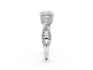 White gold Cushion Solitaire Twist Band with Pavé Setting and Four-Prong Setting_26