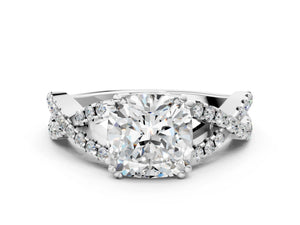 White gold Cushion Solitaire Twist Band with Pavé Setting and Four-Prong Setting_30