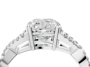 White gold Cushion Solitaire Twist Band with Pavé Setting and Four-Prong Setting_46