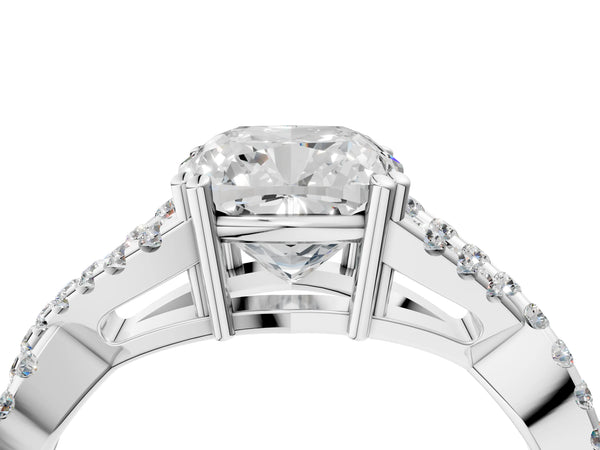 White gold Cushion Solitaire Twist Band with Pavé Setting and Four-Prong Setting_46