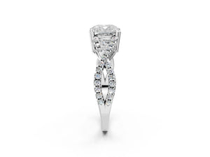 White gold Cushion Solitaire Twist Band with Pavé Setting and Four-Prong Setting_50